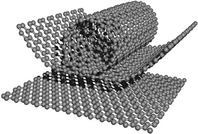 石墨烯如何卷起形成碳納米管的示意圖