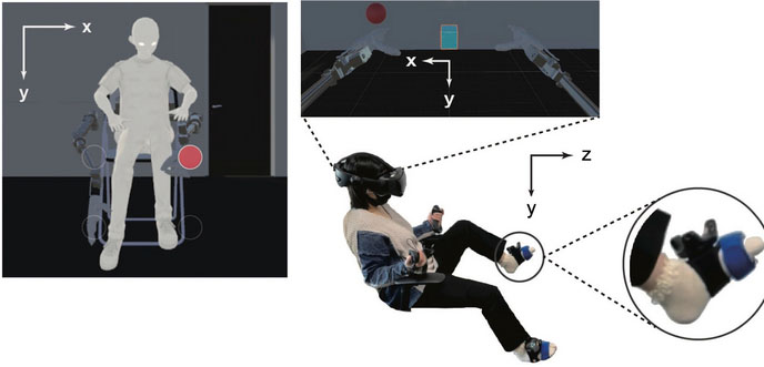 用戶在虛擬環境中使用腳來操縱超級機器人手臂